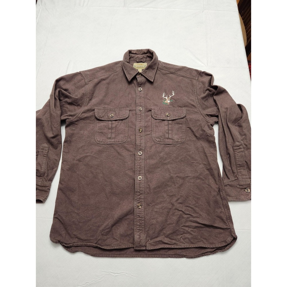 Cabela's Deerskin Chamois Shirt Mens Large Brown Deer Embroidered Long Sleeve